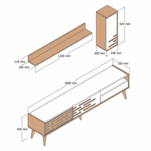 Mobile porta TV Dbrunozz, Credenza da soggiorno, Armadio basso per TV, Base parete attrezzata, 180x45h35 cm, Bianco e Noce