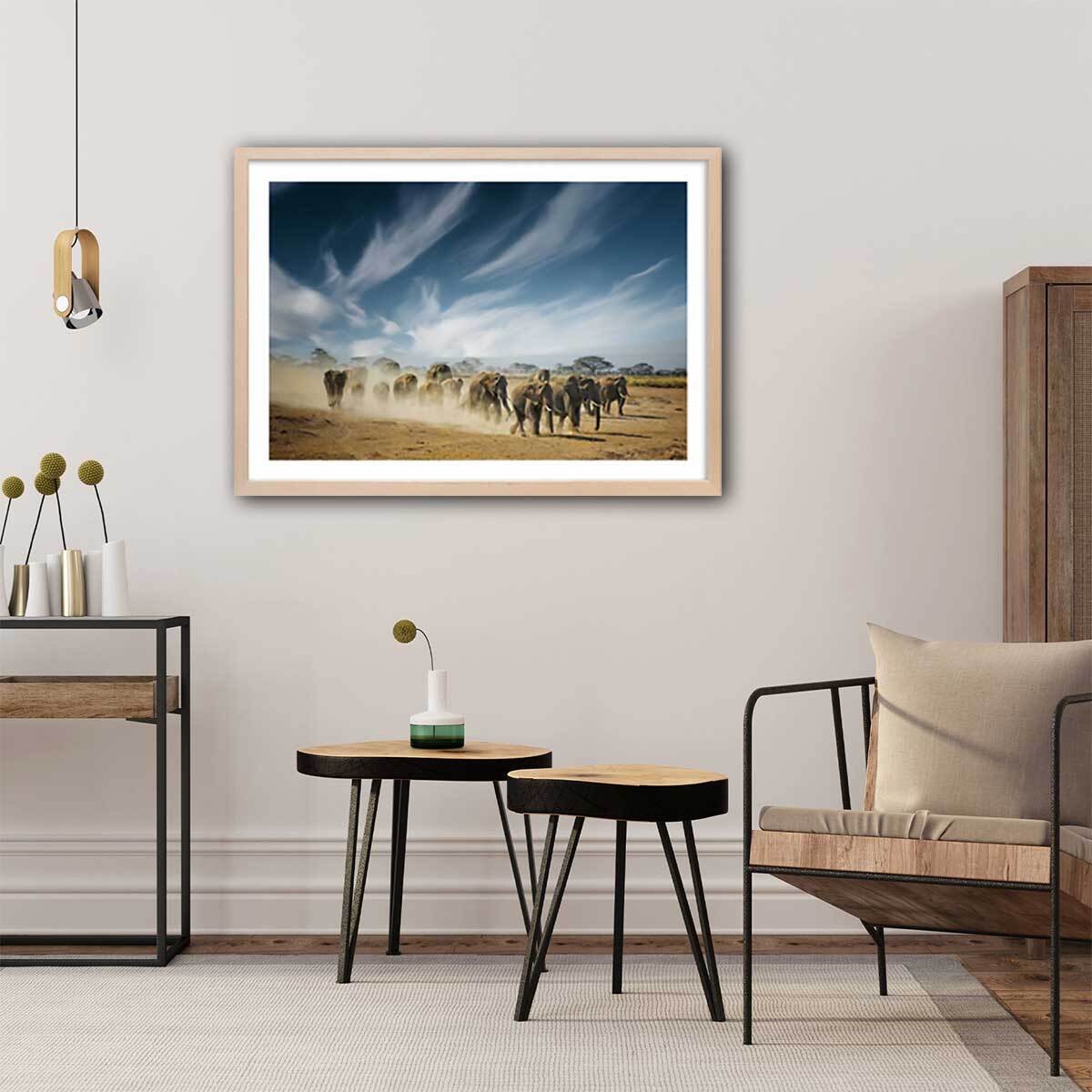 Affiche animaux éléphantfamily Affiche + cadre en bois - Chêne