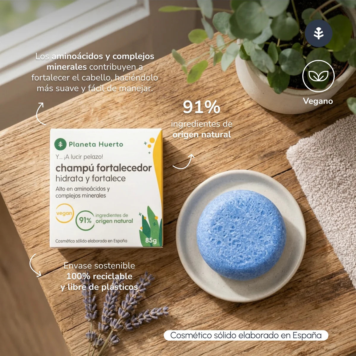 Champú sólido Fortalecedor con Aminoácidos Planeta Huerto 85 g