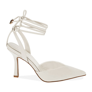 Slingback lace-up bianche, tacco 9,5 cm