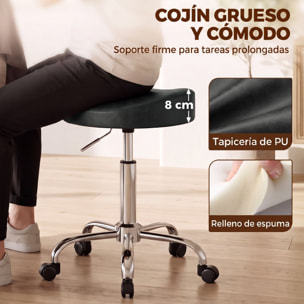 Taburete con Ruedas, Taburete Giratorio con Altura Regulable, Tapizado en Cuero Sintético, Asiento Acolchado, para Estética, Oficina, Clínica, Dormitorio, 33,5x35x51-66,5 cm, Negro