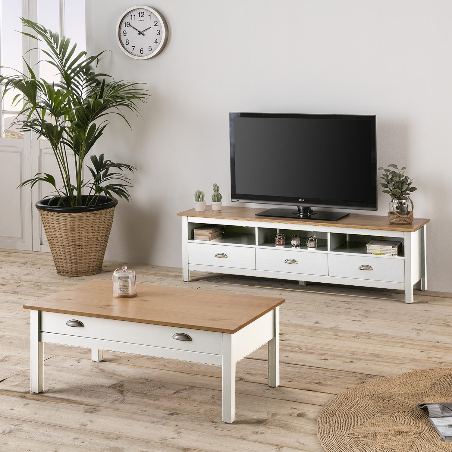 Mueble TV 3c Jade blanco/roble o gris antracita/roble