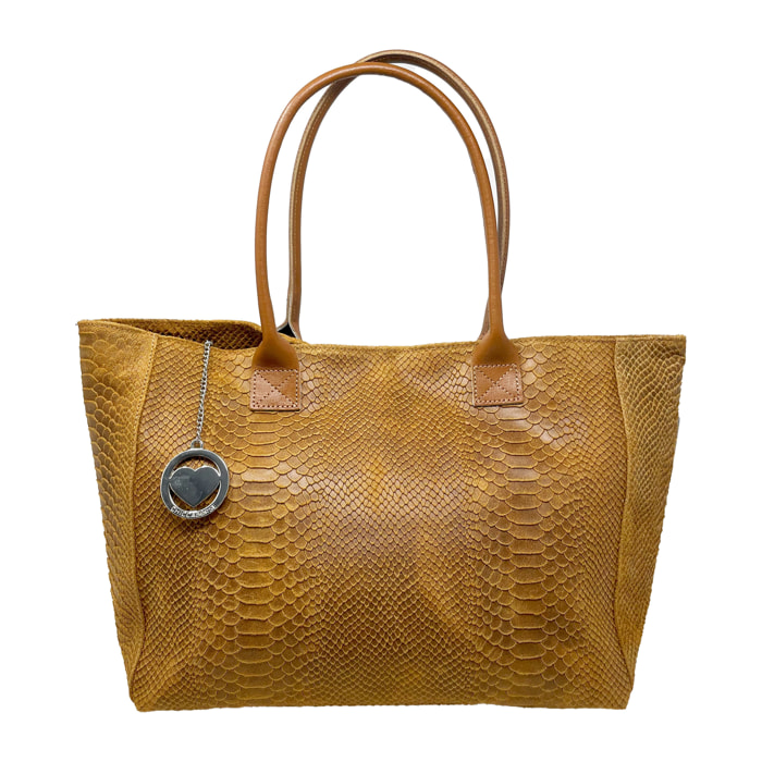 Chicca Borse - Borsa a Spalla Donna in Vera Pelle - Colore Pitonato Cuoio