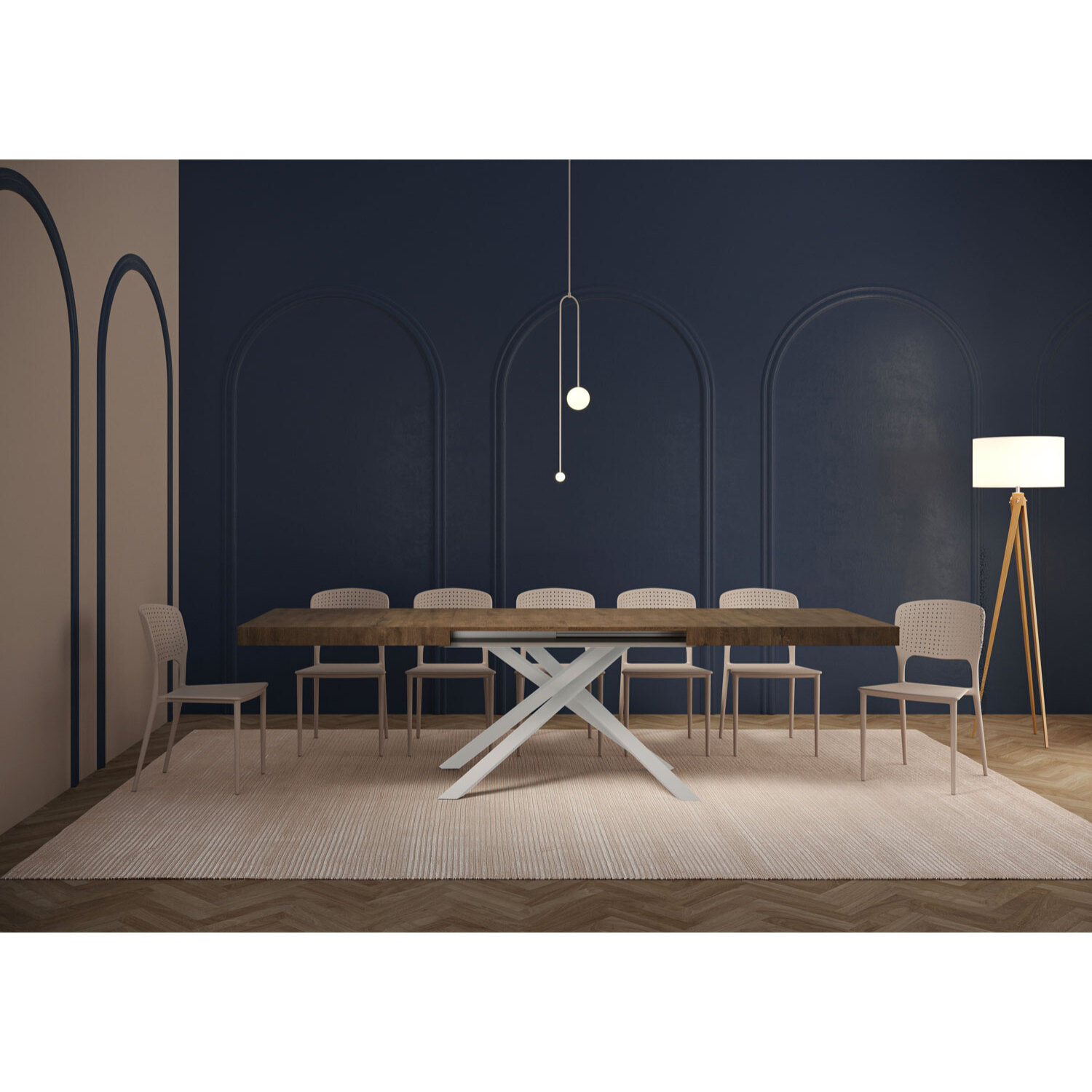 Table extensible 80x160/244 cm Karida noyer pieds blanc