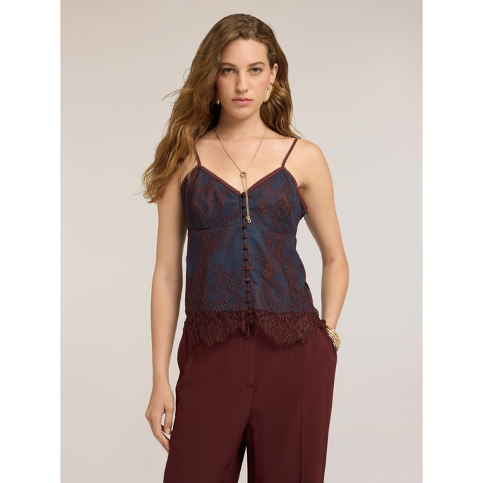 Motivi - Top in pizzo con sottoveste e orlo smerlato - Blu