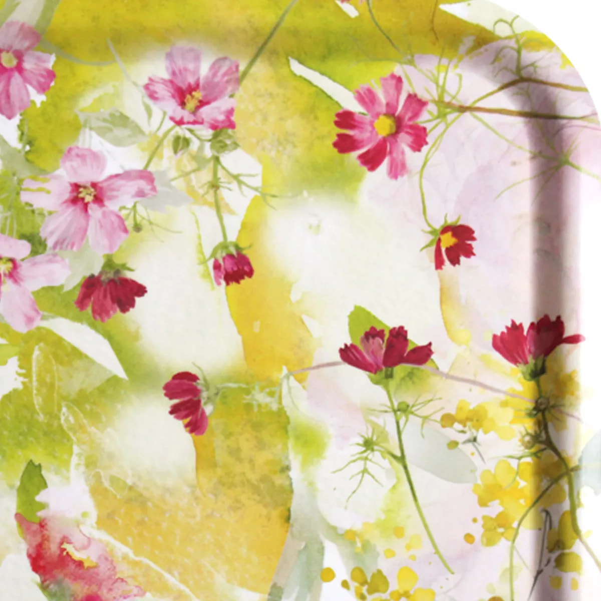 Plateau bois imprimé rose jaune Souffle fleuri printemps