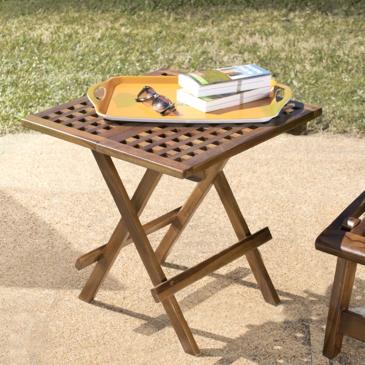 MAEVA - Table pique nique de jardin carrée 50x50cm bois teck huilé