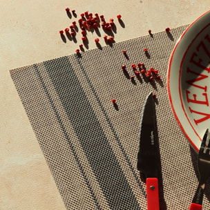 Lot de 6 sets de table tissé en PVC beige et noir 45x30cm