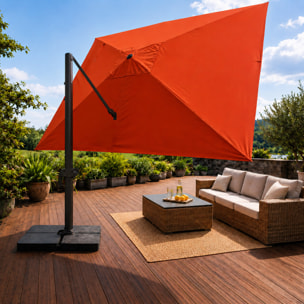 Parasol rectangulaire 3x4 déporté rotatif terracotta en aluminium GHAZIE
