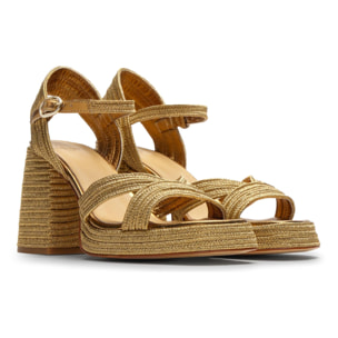 Sandalias de tacón de mujer Valle en acabados trenzados y metalizados