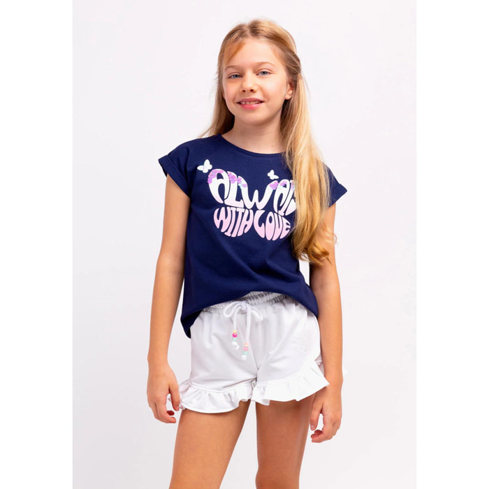 Camiseta Niña Estampado Mariposas En Azul Marino