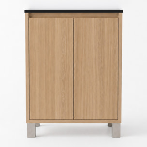 Pack Meuble Salle de Bains 70cm Chêne Clair 2 Portes avec Vasque Céramique Noire - XENOS