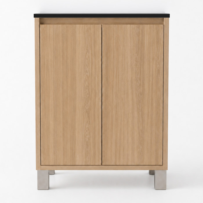 Pack Meuble Salle de Bains 70cm Chêne Clair 2 Portes avec Vasque Céramique Noire - XENOS