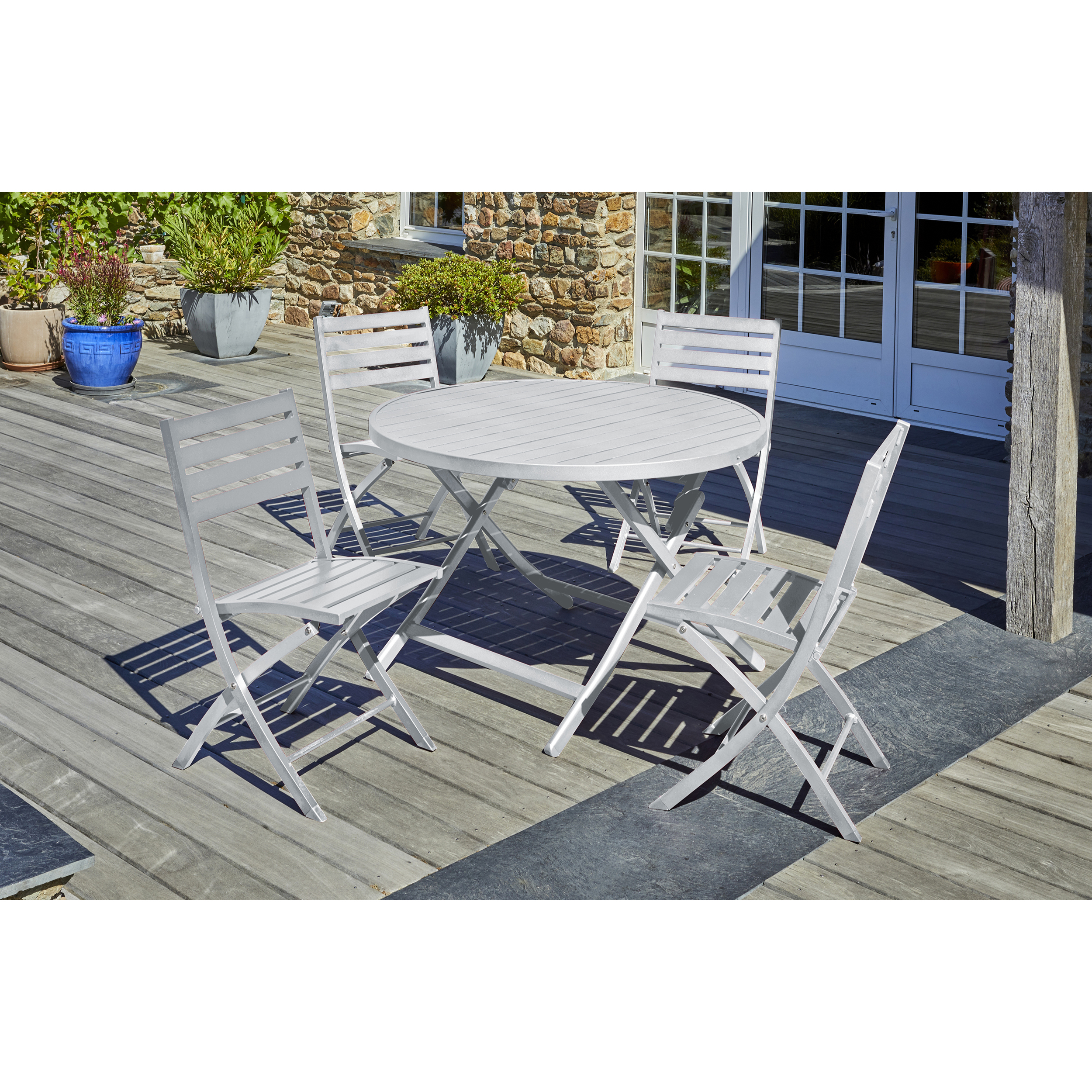 MARIUS - Ensemble repas de jardin 4 places en aluminium gris