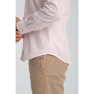 Camicia Uomo 1 Bottoni Button Down Slim Popeline Stretch Unito Rosa