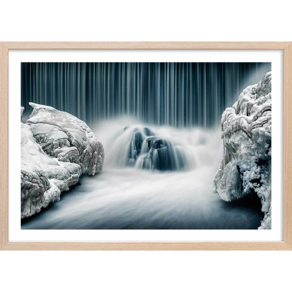 Affiche ""Cascade de glace"" Affiche + cadre en bois - Chêne