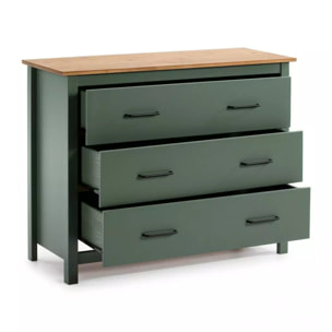 Cómoda de 3 cajones resistente y funcional en green moss y oak 100x80 cm Eira Green Moss - Oak