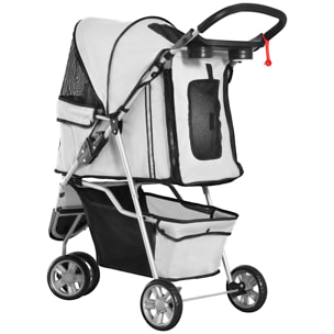 Poussette buggy pliable animaux chariot pliant chien chat porte-gobelet panier de rangement inclus roues avec frein tissu 600D Oxford métal gris