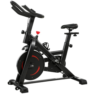 Vélo d'appartement réglable - vélo biking cardio - volant d'inertie 6 Kg, écran LCD, support Ipad gourde - acier rouge noir