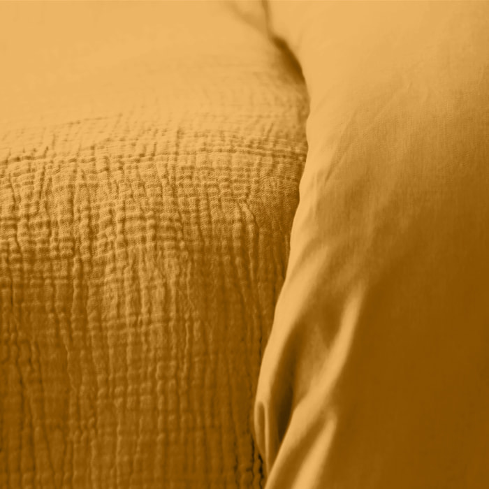 Parure de lit en double gaze de coton - Jaune