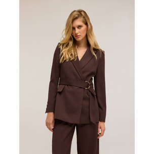 Motivi - Chaqueta cruzada con cinturón - Marrón