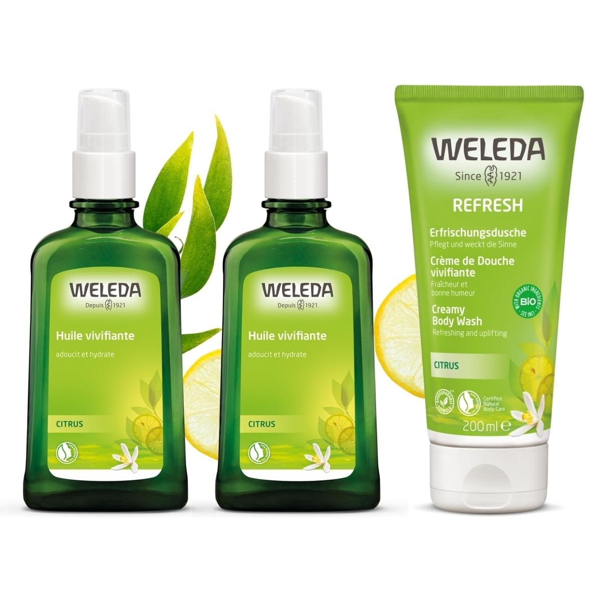 WELEDA - DUO rituel corps Huile et douche - Huile vivifiante au citrus + Refresh Crème de douche vivifiante au citrus -Vegan* -Natrue**- 100ml -200 ml