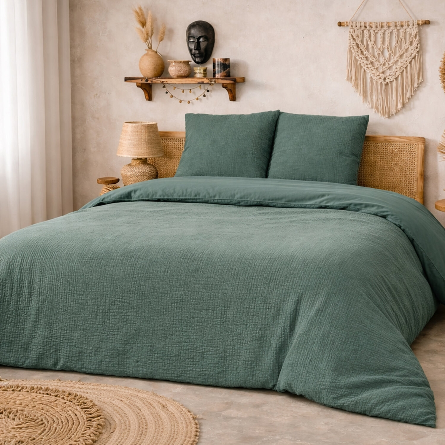 Parure housse de couette avec taie en gaze de coton - Violette Uni Vert Eucalyptus