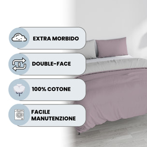 PARURE COPRIPIUMINO NATURAL COLOR, 100% Cotone, Made in Italy - ROSA ANTICO/GRIGIO CHIARO