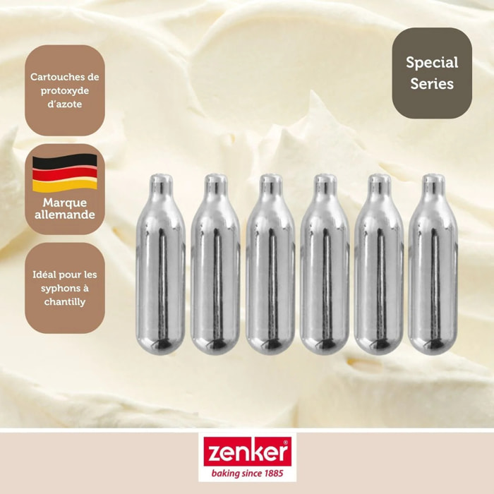 Lot de 6 cartouches de protoxyde d'azote pour siphon à Chantilly Zenker