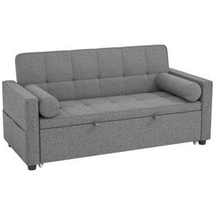 Canapé convertible 2 places style Chersterfield effet capitonné 2 coussins inclus tissu gris chiné
