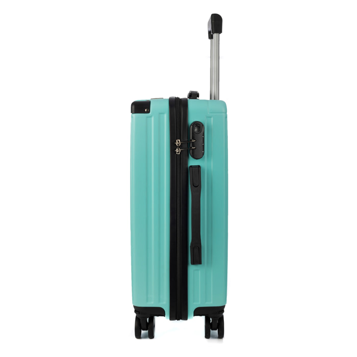 DAM Juego de 3 maletas Trolley, en material ligero ABS de alta resistencia con esquinas reforzadas. Cerradura numérica y 4 ruedas dobles extraíbles y giratorias 360°. 51x30x77 Cm. Color: Verde Aguamarina