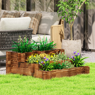 Jardinera de Madera Arriate de Jardín de 3 Niveles con Diseño de Escalera y Tela no Tejida Huerto Urbano para Cultivos Plantas Flores para Terraza Jardín 93x93x35 cm Carbonizado