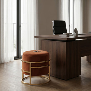 Pouf Contenitore Rotondo in Velluto con Coperchio e Base in Acciaio Dorata, Seduta Imbottita con Vano Contenitore dallo Stile Elegante per Soggiorno, Camera da Letto e Ingresso