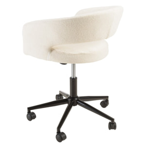 MINA - Chaise de bureau à roulettes en tissu écru dossier ouvert