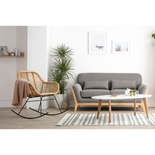 Canapé scandinave 2 places en tissu gris et bois clair YOKO