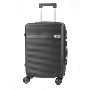 DAM Valigia a cabina Trolley in materiale leggero ABS ad alta resistenza. Chiusura numerica e 4 ruote doppie estraibili e girevoli a 360°. 36x21x55 Cm. Colore: Nero