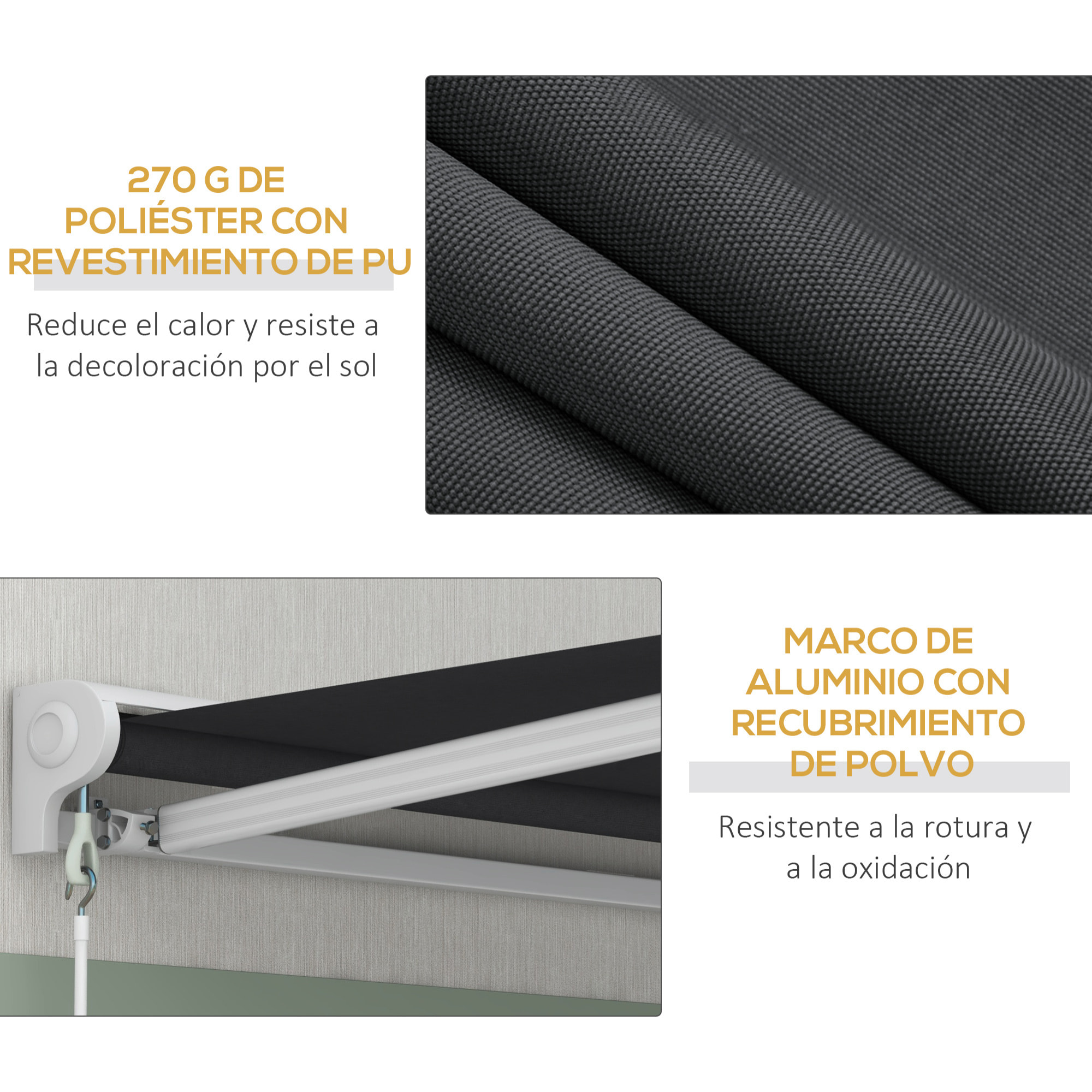 Toldo Eléctrico Retráctil y Manual con Mando a Distancia 2,5x2 m Toldo de Exterior Terraza Enrollable con Manivela y Marco de Aluminio para Jardín Puerta Ventana Gris