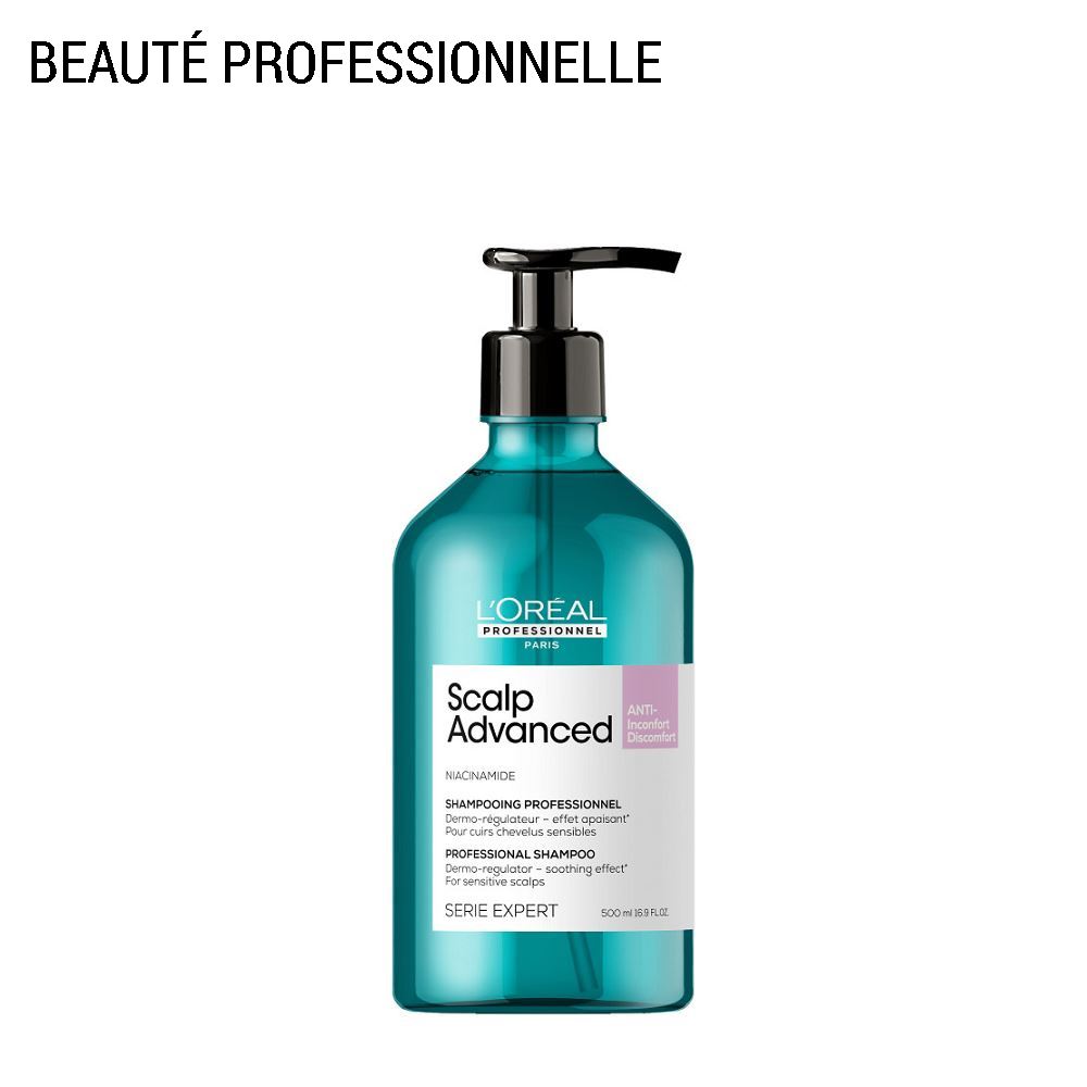 Série Expert Scalp Advanced Anti-Inconfort - Shampoing niacinamide dermo-régulateur apaisant pour cuirs chevelus sensibles sujets aux demangeaisons. 500 ml