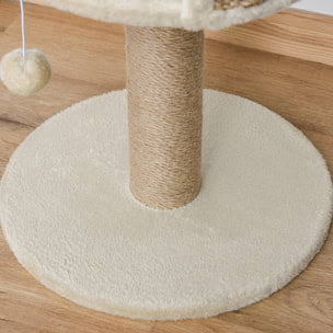 Arbre à chat griffoir 2 niveaux H. 49 cm - poteau sisal, plateforme observation, jeu de boule suspendue - jute polyester beige