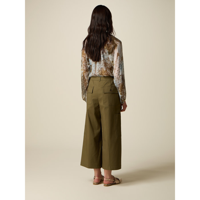 Oltre - Pantalones cargo cropped - Verde militare