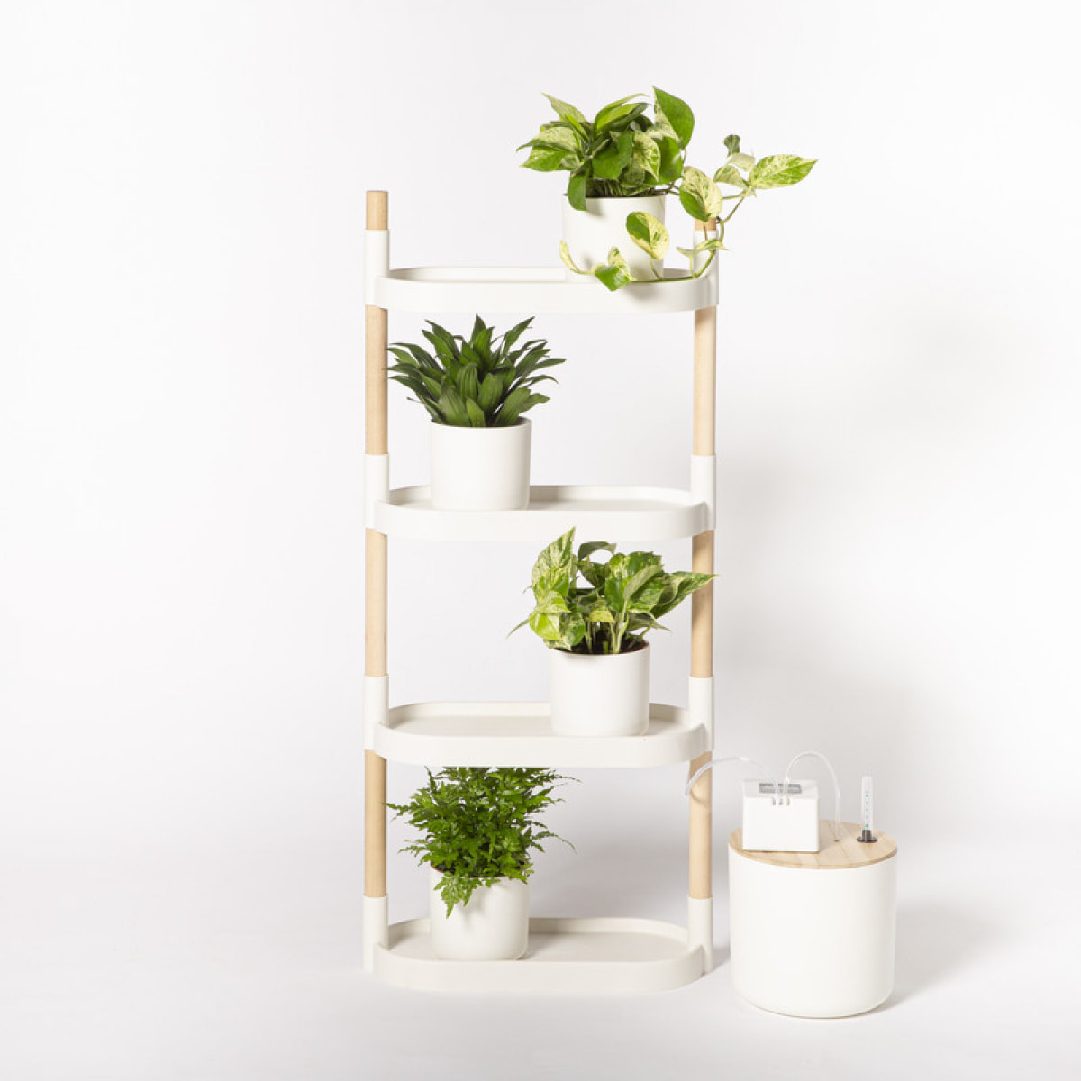 Estantería para plantas modular y personalizable con riego automático por goteo ; color blanco; 4 bandejas