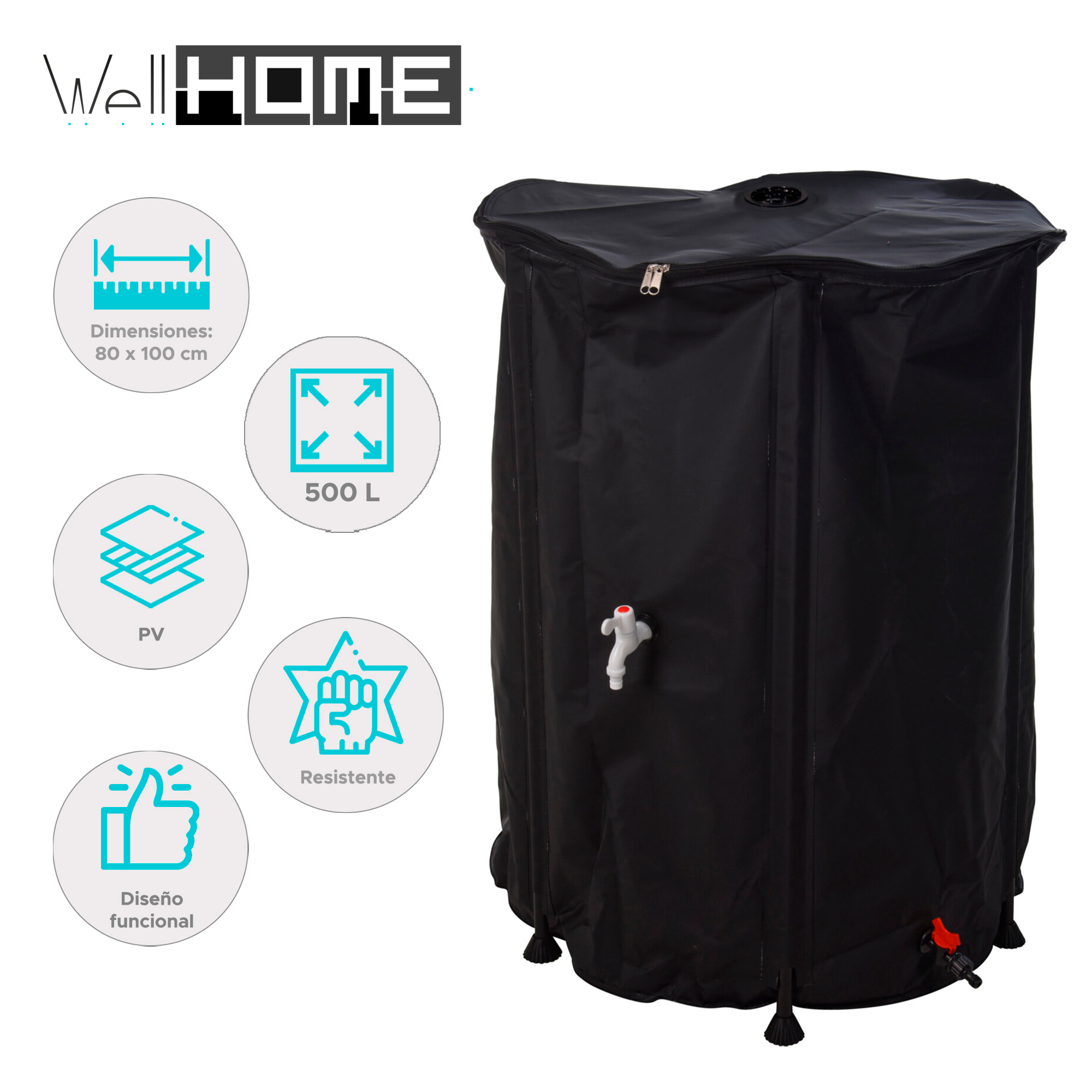 Barrel rainwater collector 500l plegable y resistente pv conexión de manguera y grifo blanco