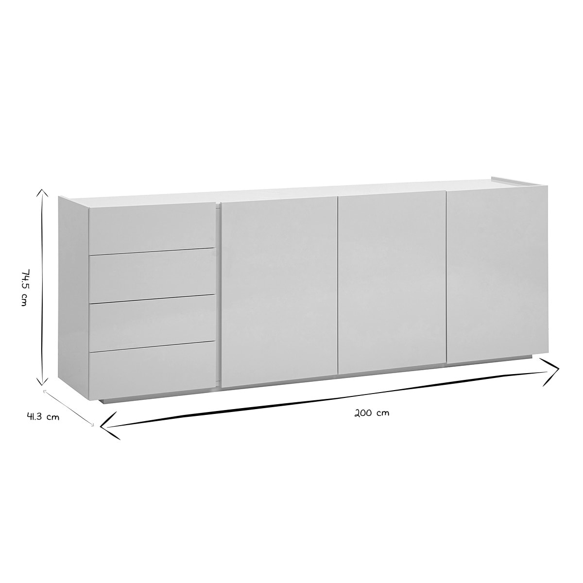 Buffet beige laqué brillant 3 portes 4 tiroirs L200 cm ISAURE