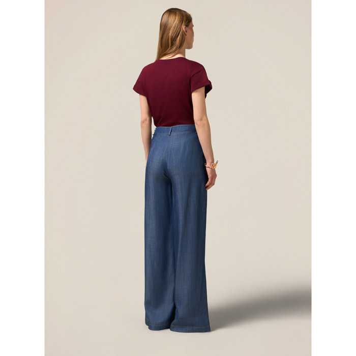 Oltre - Jeans a palazzo in raso di tencel - Blu