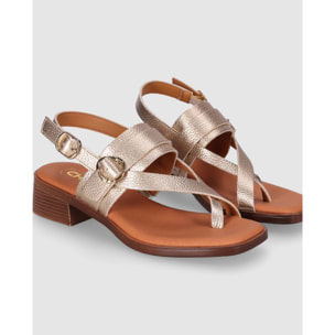 Sandalias de Serraje - Oro - Tacón: 4 cm
