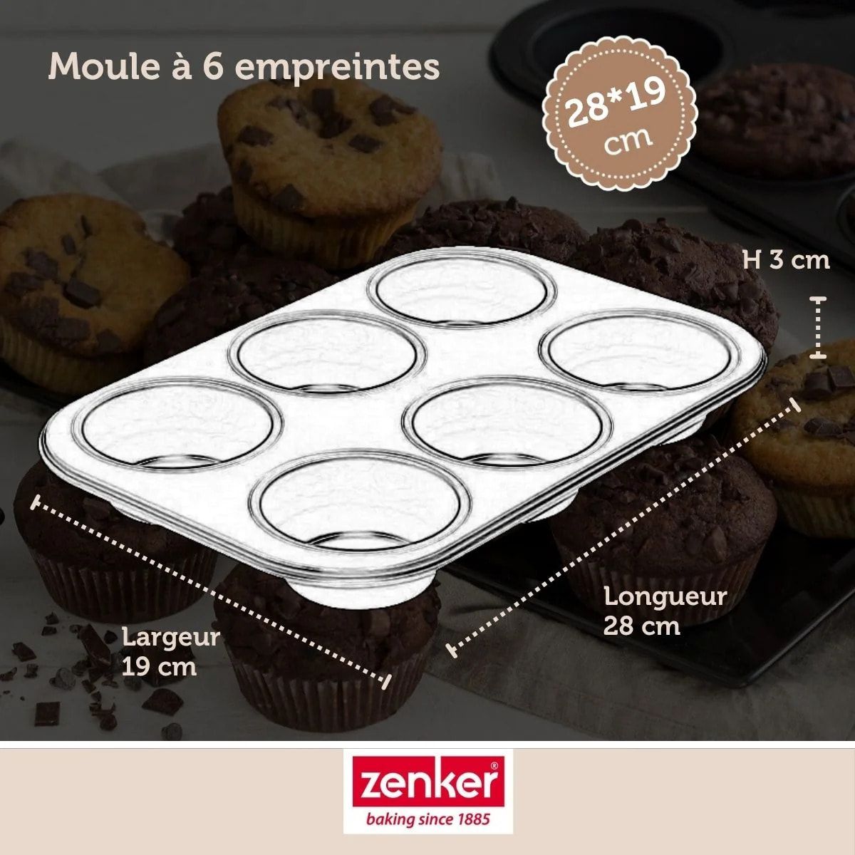 Moule à muffins 6 empreintes 28 x 19 cm Zenker Black Metallic