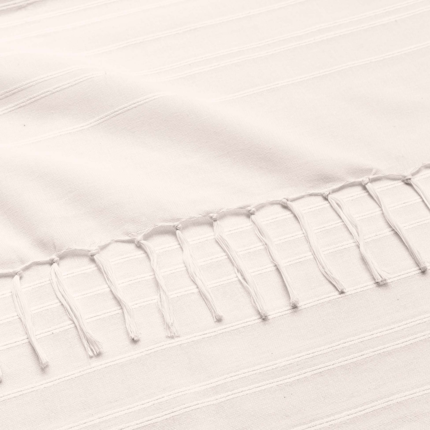 Plaid coton à franges grand format - Naturel