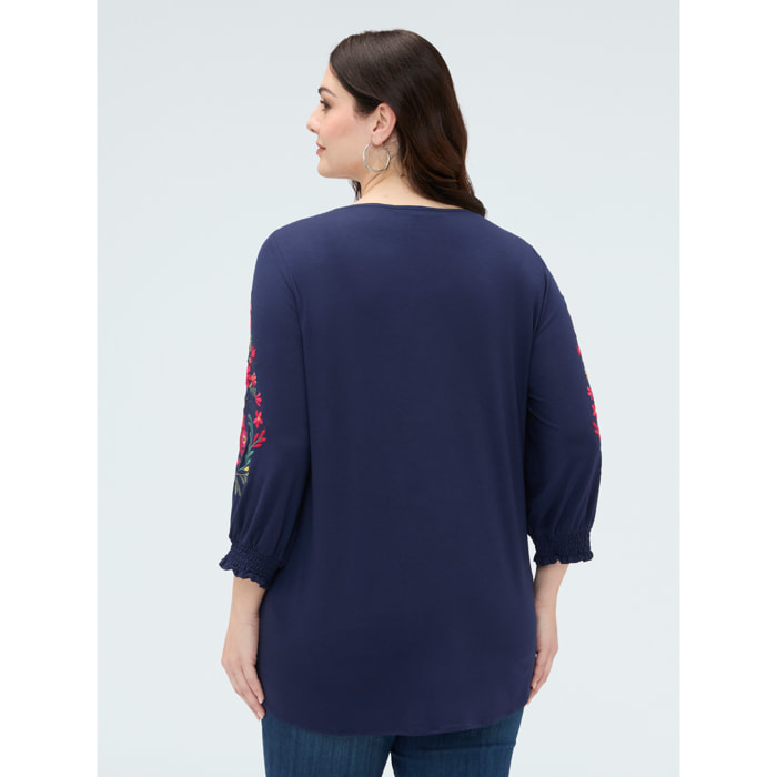 Fiorella Rubino - T-shirt in viscosa con ricami - Blu