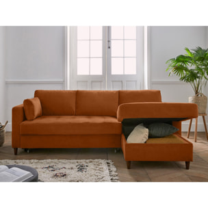 Anna - canapé d'angle droit - 4 places - convertible avec coffre - en velours - Rouille