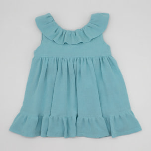 VESTIDO CUELLO VOLANTE BAMBULA AZUL